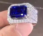 4.50Ct Emerald Cut Natural Sapphire Halo Engagement Ring 925 Sterling Silver