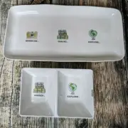 Rae Dunn Travel Explore Tray Dish Artesian Melamine Collection Magenta Set of 2
