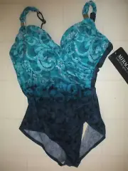 MIRACLESUIT Aquamarine Green Royals Siren 1 PC Underwire Swimsuit Sz 8 NWT