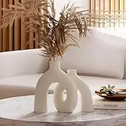 Beige Rough Texture Ceramic Vase, Decorative Arch Design, Flower Vase for Living Room Home Decor