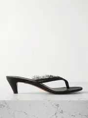 [NEOUS] NEOUS - Kalliope Lace And Leather-trimmed Crepe De Chine Sandals - Black - IT38 IT 38 Black