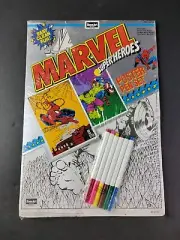Vintage 1991 Marvel Super Heroes Spider-Man Hulk Poster Pen Set Roseart NOS RARE