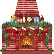 TaoBary Christmas Cardboard Fireplace 35.4 x 38.6 Inch Red Brick Bulletin Board Decoration Christmas Holiday Hearth Bulletin Board with 16.4 ft PVC Artificial Garland for Christmas Home Decor