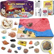 PIBEX Volcano & Ocean Fossil Dig Kit, Dig up 20+ Real Fossils, Rocks, Shells & Sea Snails with Eruption Experiments, Earth Science Geology Kit for Kids, STEM Toy for Boys & Girls Age 6-8-12