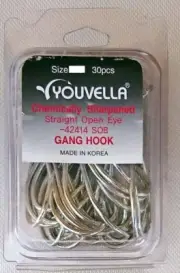 Youvella Open Eye Gang Chemically Sharpened 30x Pack Fishing Hook - Choose Size