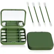 4 Count Reusable Silicone Cotton Swabs Portable Last Swab for Ear Cleaning Makeup for Women, 2 In 1 Cotton Swabs Set with Case and Cosmetic Mirrors...