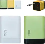 3 in 1 Gan Charger, Scalable 80w Max Fast Charger Module with Type C Cable and 2 USB Ports, Ports Portable Phone Charger, Three Port Fastcharging, for Phone and Laptops (Green+White)