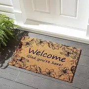 PCSWEET Floral Welcome Outdoor Mats for Front Door, Non-Slip Low Pile Outdoor Doormat Faux Coconut Coir Durable Heavy Duty Outdoor Mats for Front Door Back Door 17"x28" (Welcome, 45cm x 70cm)