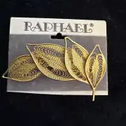 Retro Vintage Gold tone Leaves Delicate Brooch Pin Raphael 0301