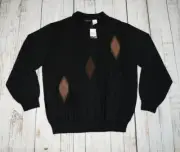 VINTAGE 90S COTTON TRADERS COSBY DIAMOND KNIT SWEATER BLACK BROWN MENS ZIP SZ XL