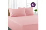 King Size Light Pink Color Poly Cotton Fitted Sheet + Pillowcase