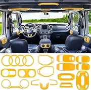 LAIKOU 21PCS Full Set Interior Decoration Trim Kit fit for Jeep Wrangler JL JLU 2018-2023 & Gladiator JT | Air Conditioning Vent Door Handle Speaker Light Headlight Switch Cover (Yellow)