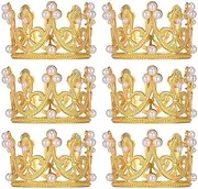 6Pcs Gold Mini Crown Cake Topper Small Crystal Pearl Cupcake Toppers Small Cupcakes Crown Metal for Wedding Birthday