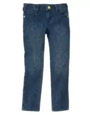 GYMBOREE RIGHT MEOW DENIM LEOPARD PRINT INDIGO PANTS 4 5 8 NWT