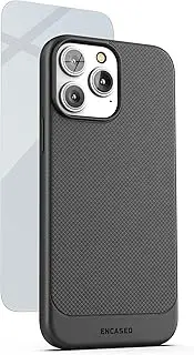 [ENCASED] Thin Armor Designed for iPhone 14 Pro Max Case - Slim Grip Phone Cover with Screen Protector (Matte Black)