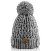 Kids Winter Beanie Hat, Children’s Warm Knitted Fleece Lined Woollen Light Grey