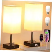 Fully Dimmable Nightstand Lamps Set of 2 - Table Bedside Lamp with USB C+A