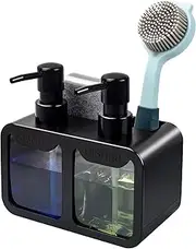 LINZOM Soap Dispenser for Kitchen Sink, 700ml Kitchen Soap Dispenser Set with Pump, Hand Soap Dispenser, Dish Soap Dispenser with Sponge Holder for Kitchen Decor, Bathroom, Black