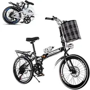 Folding Adult Bicycle, Ultra-Light Portable 20-inch Variable Speed Student Mini Bike, Front and Rear Double Disc Brake 6-Speed Seat Adjustable
