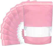 [ADQUATOR] 30pcs 16×24cm Pink Stand up Mylar Ziplock Bags with Clear Window,Frosted Resealable Plastic Pouches for Food Storage Jewellery Sweets
