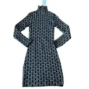 Zara Women’s Small Black White Sweater Turtleneck Dress Jacquard Geometric Modo