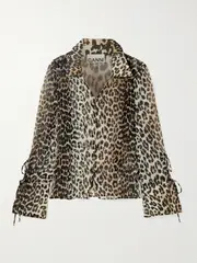 [GANNI] GANNI - Tie-detailed Leopard-print Recycled-chiffon Blouse - Leopard print - EU 38 EU 38 Animal print