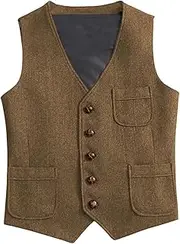 [HEYDHSDC] Men'S Business Silver Vest Jacket Slim Fit Prom Wool Blazer Double Breasted Waistcoat For Party Wedding Brown Xl