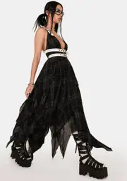 [DARKER WAVS] Distortion Plaid Midi Dress
