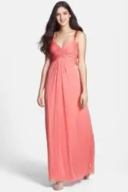 Aidan by Aidan Mattox Pink Embellished Cutout Crinkled Chiffon Gown, Size 10