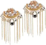 WOFASHPURET 1 Pair Epaulets Tassel Rhinestone Chain for Crafts Beads Rhinestone Fringe Rhinestone Trim Fringe Pearl Body Chain Fringe Shoulder Applique Shoulder Brooch Badge Fabric