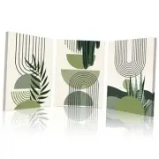 WANGTIAO 3 Panels Boho Framed Canvas Wall Art for Living Room, Aesthetic Green