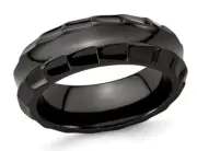 Black Titanium Faceted Edge Wedding Band Ring (8mm)