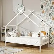 Artiss Montessori House Bed Frame with 25cm Under Bed Storage, Floor Bed with Roof, Headboard Footboard, Wooden Kids Canopy Beds for Toddler Baby Boy, Solid Bedframe Bedroom Furniture, Easy Assembly