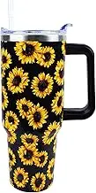 PERRIFIC Sunflower Tumbler 30 oz With Handle and Straw Lid - Leak Proof Insulated Travel Cup for Hot Cold Ice Drinks - Mother's Day Birthday Gifts for Women