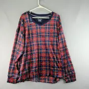 Nautica Sleep Shirt Women's XXL Red Plaid Soft Fleece Lounge Top Plaid V-Neck PJ
