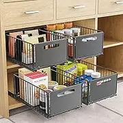 4Pack Foldable Pull Out Cabinet Organizer, Slide Out Cabinet Organizer for Kitchen, Pull Out Drawers for Cabinets, Roll Out Shelf Storage for Kitchen, Pantry, Bathroom (4 Pack Large)