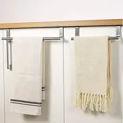 Over Door Towel Rack for Cabinet Towel Holder Over Cabinet Towel Bar, Kitchen Dish Towel Bar for Tea Towels Over The Door Hand Towel Hanger for Kitchen Bathroom Cupboard（2 Pack Silver