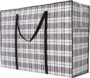 Large Checkered Storage Bags with Handles, Black and White Plaid Pattern, Set of 3 (Large)