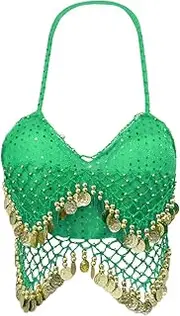 [ａ aternee] Sequin Crop Top,Belly Dance Bra Top, for Club Party Performance Festival Adult