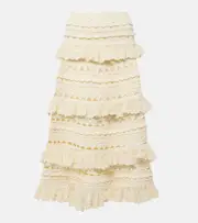 [Zimmermann] Zimmermann Waverly ruffled crochet midi skirt AU 6 white