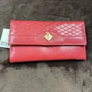 Gitano Vintage Crest Logo Red Checkbook Wallet Puffed Quilted Pattern New/Tags