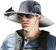 [Generic] Wide Brim Solar Fan Hat - Breathable Sun Hat,Women Men Summer UV Protection Fishing Hat, UPF50+ Sun Hat for Beach Outdoor Sport