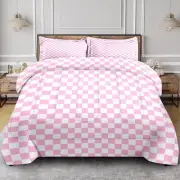 Comforter Set Queen Size Plaid Checkerboard Grid Geometric Bean Pink Quilt, C...