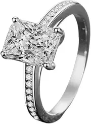 [Moisza] Moissanite - Emerald/Radiant Cut 2 Carat Moissanite S925 Engagement Ring on Channel Band