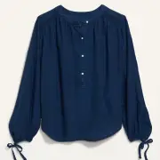 Old Navy Long-Sleeve Embroidered Jean Poet Blouse Boho Peasant Blue Size XXL