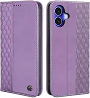 Case for iPhone 16, Shockproof PU Leather Flip Folio Cover with Card Slots, Magnetic Wallet Case for iPhone 16, Purple