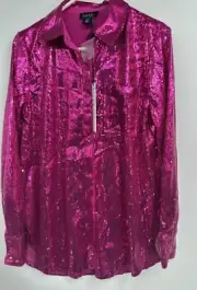 New Nicole Miller Pink Sequined Button Down Shirt Sz XS Top