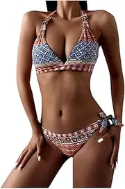 [Generic] Sunflower Plus Size Bathing Suit Boho Sexy Tie Style Print Bandeau Bikini Swimsuit Side Women Beachwear Geometric Swimwears Tankinis Set Water Shorts