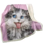 Beautiful Cats Blue Eyes Grey White Furry Kitten Throw Blanket
