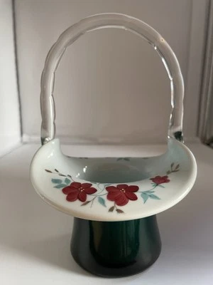 FENTON TOP HAT TEAL OVERLAY WILD ROSES SIGNED DON FENTON AND AUTHENTICATED CARD